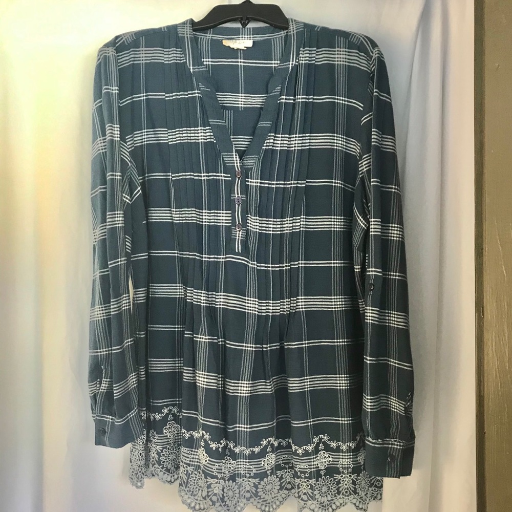 Style & Co. Blouse, Blue/Wht Embroidered, Sz XL